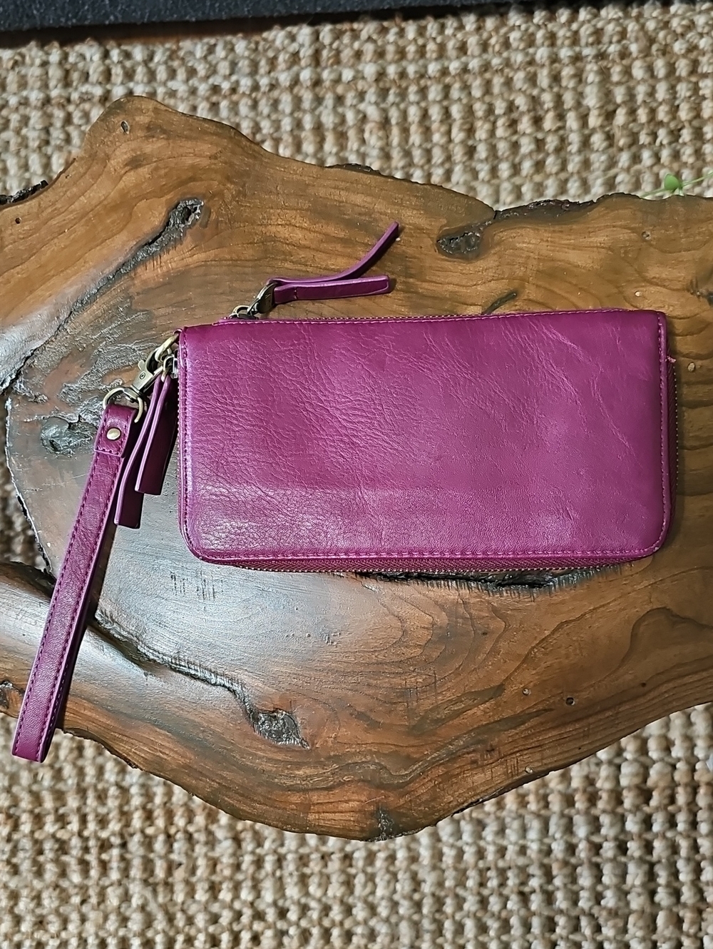 Joy Susan Magenta Leather Wristlet Clutch
